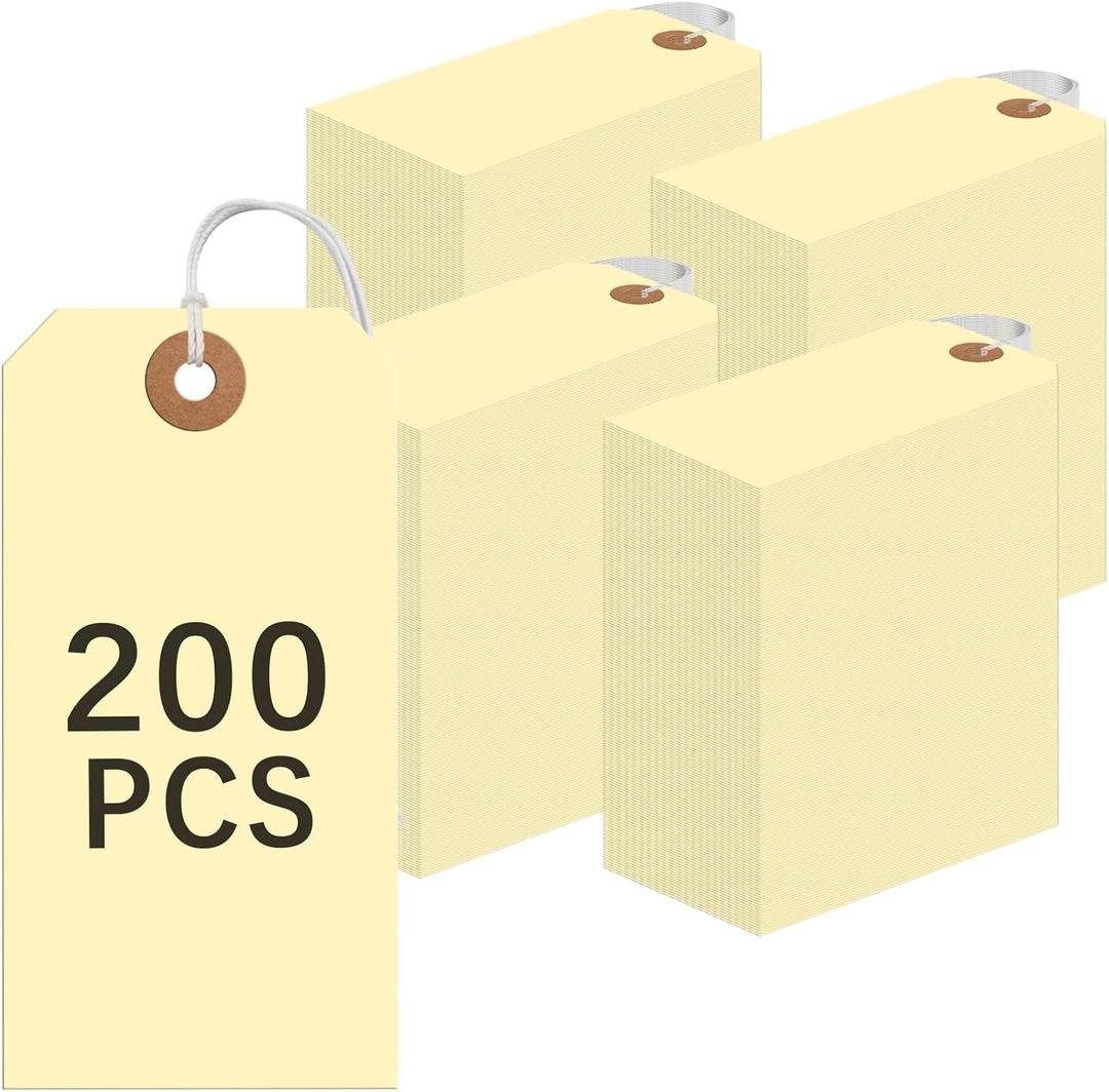 200PCS Wire Label with Manila Label 4 3/4 x 2 3/8 "Blank Transport Label with Reinforced Hole and Cotton Rope Label with String (Yellow)