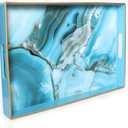 Spsyrine Decorative Tray, Plastic Marble Serving Tray with Handles for Breakfast, Ottoman, Coffee Table, Bathroom, Kitchen, Living Room 15.6 X 10.2" (Marbel Rectangular)