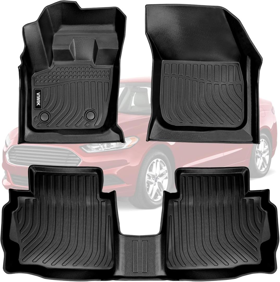 VIWIK Floor Mats for Ford Fusion 2013-2016 & for Lincoln MKZ 2013-2016, TPE Rubber Car Mats All Weather Custom Floor Liners for Fusion & MKZ Front & Rear Non-Slip Odorless