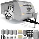 Travel Trailer RV Cover 35-38ft, Multi-Layer Breathable Rip-Stop Camper Cover with Water-Resistant Coating, Repair Kit, Gutter Protection, Tire Straps