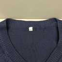 Hongsui Women's Color Block Striped Sweaters Button Up Crewneck Pullover Ribbed Knit Sweater Tops (Navy, Small)