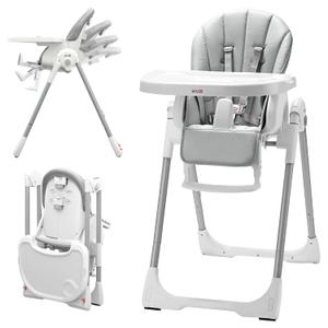 KB 3-in-1 Foldable Baby High Chair | Multifunctional Infant High Chairs for Babies and Toddlers | Removable Seat & Tray for Easy Clean | 7 Height & 4 Recline Adjustable | 2 Locking Wheels(Grey)