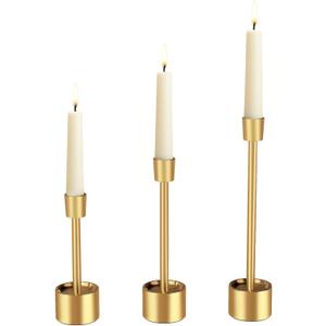 YUMORE 3-Packs Taper Candle Holders - Pillar Candlesticks Solid Stainless Steel Stands for Church, Wedding Centerpieces, Dining Table, Mantel Decor, Fireplace Party, Modern Farmhouse(Gold)