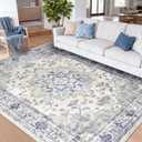CAPALOCA Machine Washable Rugs Nursery Rug 9x12 Area Rugs Girl Non Slip Low Pile Water Repellent Soft Print Pattern for Bedroom Indoor Decor Kids Playroom Blue White