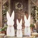 GlikCeil 3 Pcs Easter Bunny Decor for Porch Easter Wooden Porch Sign Farmhouse Freestanding Rabbit with Ribbon for Outdoor Front Door Yard Garden