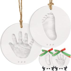 Baby Hand and Footprint Kit Girls, Boys - Personalized Babys First Christmas Ornament Kit, Newborn Christmas Gifts for New Mom, Cute Shower Gifts,Easy to Use Handprint Ornaments(Multi-Colored Paint)