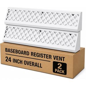 Blulu 2 Pcs 24 Inch Baseboard Register Duct Opening Size Modern Design Vent Covers for Home Floor Wall Baseboard Air Covers Supply Floor Diffuser Including Screws (White)