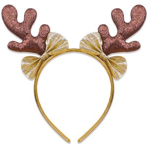 Reindeer Antlers Headband Gold Bow Christmas Reindeer Headband for Christmas Deer Antlers Accessories for Women