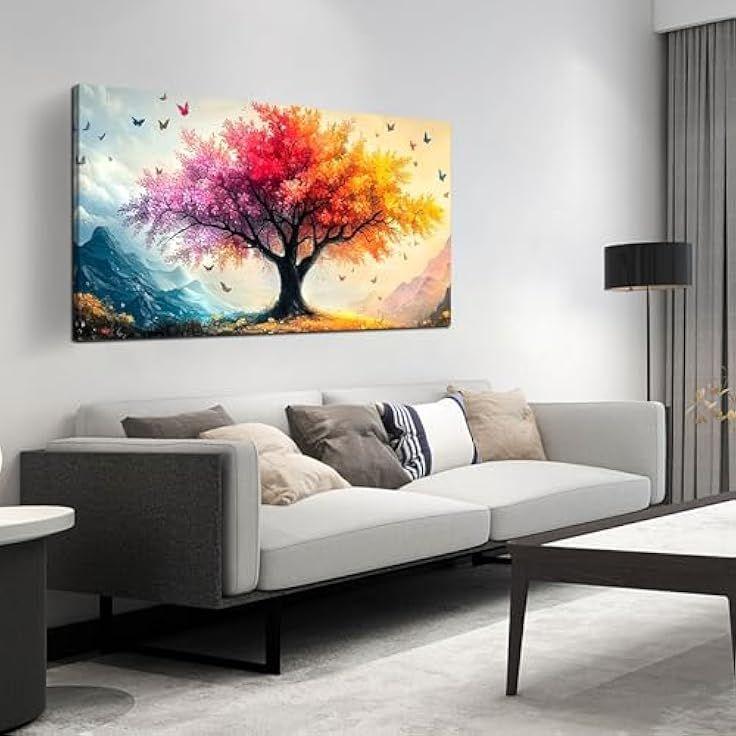LAOTOART Tree Painting Wall Art for Living Room - Colorful Canvas Wall Art for Bedroom - Landscape Art Wall Decor for Office Size 24" x 48"