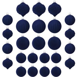 KI Store Velvet Christmas Balls Blue 25pcs Flocked Christmas Tree Ornaments Assortment for Xmas Tree Holiday Decor