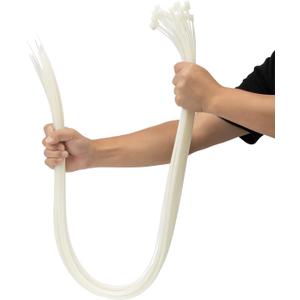 XINGO 48 inch White Zip Ties Heavy Duty 25 PCS,200 LBS Ultra Strong Plastic Wire Ties, Large Cable Ties Extra Long Tie Wraps, Indoor and Outdoor UV Resistant