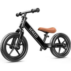 SEREED Toddler Balance Bike 2 Year Old, No Pedal Kids Bicycle Toys for 2-5 Years Old, Tool-Free Adjustment, Customize Plate with Stickers, Gift for 2-3 Boys Girls (Black)