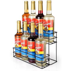 8 Bottle Capacity Coffee Syrup Organizer 2 Tier Coffee Syrup Stand Shelf for Coffee Bar Kitchen Small Wine Rack for Bar Family Storage for Syrup Wine Dressing