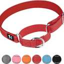 Adjustable Martingale Safety Training Dog Collars, Soft Neoprene Padded Breathable Nylon Pet Collar for Small Medium Large Dogs (L, Red)