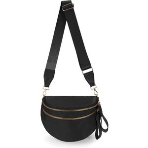 FEIBOON Spacious Nylon Crossbody Bag Bum Bag Handbags Wallets Purses Trendy Shoulder Bag for Women (Black)