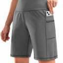 G Gradual Women's High Waisted 9" Bermuda Shorts with Zipper Pockets Athletic Workout Long Shorts for Women Knee Length (Gray, XXL)