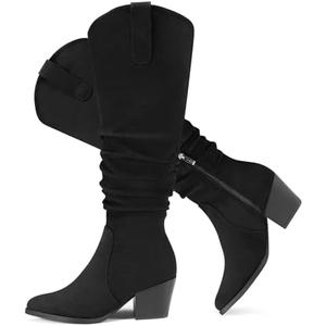 SUEDI Women's Knee High Slouchy Boots Flat Tall Boots for Women Pull On Fall Boots with Side Zipper