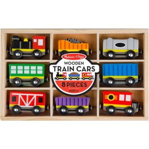 Melissa & Doug Wooden Train Cars, 8-Piece Magnetic Train Set with Toy Storage Tray, Steam Engine, Caboose, Coal & Passenger Cars, Montessori-Inspired Pretend Play Toys for Kids Ages 3+