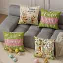 Bunny Lamb Eggs Chick Cross Flowers Rabbit Easter Pillow Covers Throw Pillow Cases Set of 4 Decorations for Farmhouse Home Sofa Couch Cushion Cover Party Holiday Decor 20x20 Inch