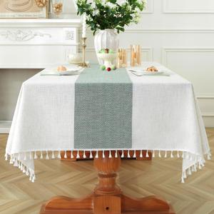 Laolitou Rectangle Tablecloth for Dining Table Rustic Farmhouse Kitchen Tables Cloth Coffee Table Cover, Cotton Linen Fabric Small Rectangle Tablecloths, Green Stripe, 55x86 Inch