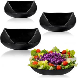 PLASTICPRO Disposable Square Serving Bowls, Party Snack or Salad Bowl, Plastic Black Pack of 4, 32 OUNCE, Black