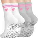 Toes Home Pilates Socks for Women with Non Slip Grippers, Yoga Crew Socks for Barre Hospital Sticky Slipper Socks 4 Pairs