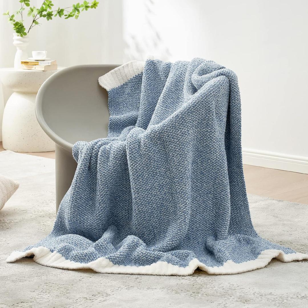 Snuggle Sac Blue Throw Blankets for Couch, Reversible Super Soft Warm Blankets Cozy Knit Blanket Fuzzy Plush Throws for Sofa, Bed, Gift, Heather Blue, 50 x 60 inches