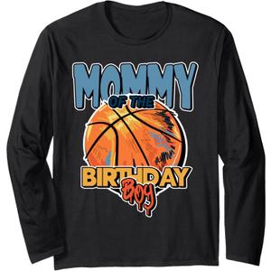 Mommy of the Birthday Boy Basketball Theme Matching Long Sleeve T-Shirt, S