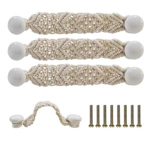 RFORPLY Bohemian Style Braided Rope Wooden Pulls, 4 Pack Cabinet Drawer Cupboard Furniture Door Wooden Pulls Handles,Hand Woven Rope Drawer Pulls for Kitchen Cabinet Wardrobe Cupboard (White)