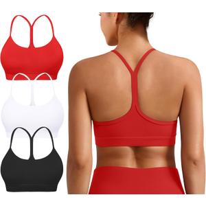 Padded Y-Back Sports Bra for Women - Racerback Low ImpactYoga Workout Top with Spaghetti Strap Pack of 3 (Medium, Color 2)