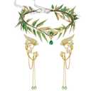 SWEETV Fairy Flower Hairband with Elf Ears, Halloween Fairy Headpiece for Women, Leaf Elf Circlet with Wings Cuff Earrings, Leaf Hairband Set for Photoshoot Cosplay Party