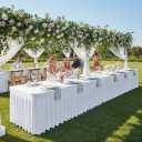 HolidayIdeas White 8ft Spandex Tablecloth 2 Pack Fitted Stretch Table Skirts 30x96 Inch, Wrinkle-Free Floor Length Polyester Table Cover for Weddings Parties Banquets Events
