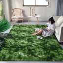 DweIke Fluffy Dark Green Rugs for Bedroom Living Room, 3x5 Feet Soft Plush Shaggy Tie-Dyed Forest Moss Green Girls Boys Kids Rug, Non-Slip and Machine Washable Carpet for Dorm Nursery Decor