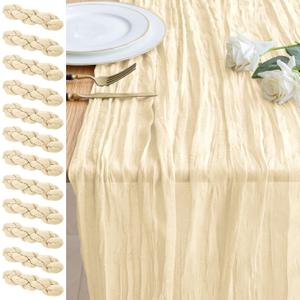 12PCS Table Runner Cheesecloth 10FT Beige Boho Gauze Cheese Cloth Rustic Sheer Table Runners for Wedding Bridal Baby Shower Party Decoration
