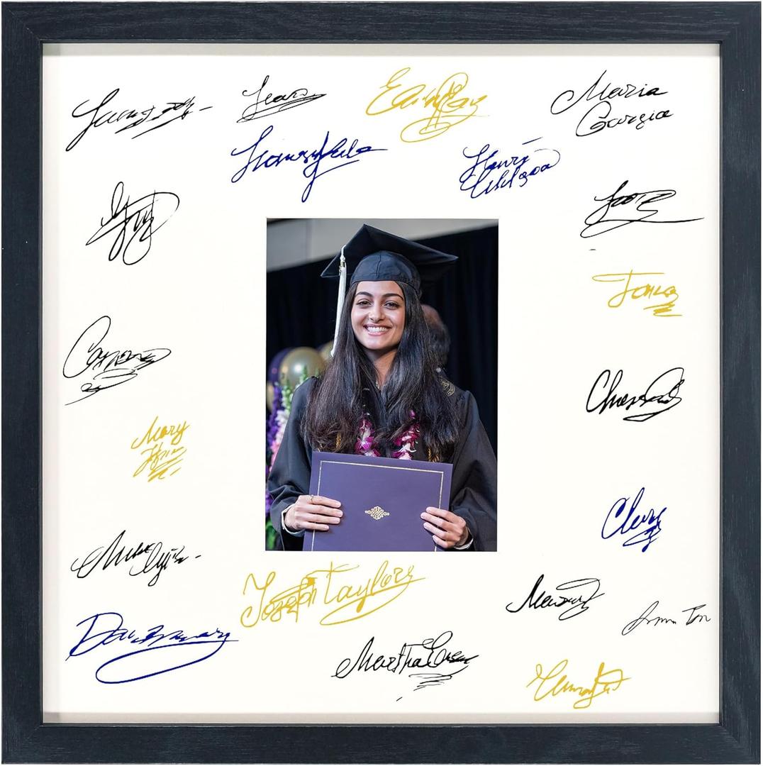 12x12 Signature Picture Frame with White Mat Display 5x7 Photo Celebrations and Wedding, Black Wood Frame for Wall Hanging - Mounting Hardware Included