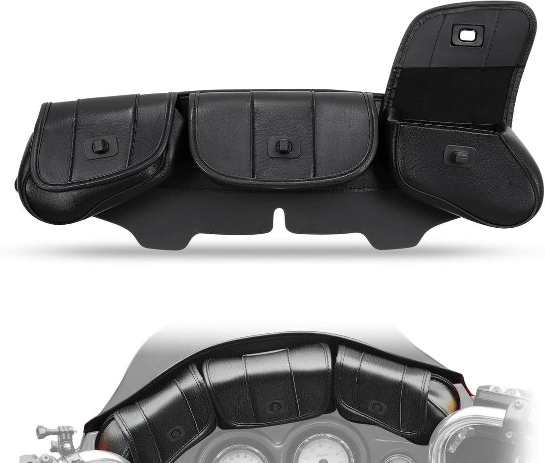 3 Pocket Fairing Pouch Windshield Bag for Harley Touring 1996-2013, One Size
