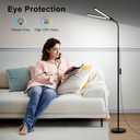 LED Floor Lamp, 18W/2000LM Bright Reading Floor Lamp for Office with Double Head, Adjustable Gooseneck Dimmable Modern Standing Light for Lash Extension Craft, Eye Caring Floor Lamps for Living Room (Black)