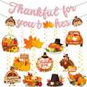 3 x Thanksgiving Party Decorations, Thankful for You Banner Gold GlitterThanksgiving Decor Hanging Swirls for Friendsgiving Party Decorations Supplies