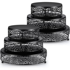 Lallisa 6 Pack Black Cake Stand Set Round Wedding Cake Stand 8" 10" 12" Decorative Metal Dessert Table Display Set Cupcake Holder Pastry Candy Display Plate for Wedding Birthday Party(Black)