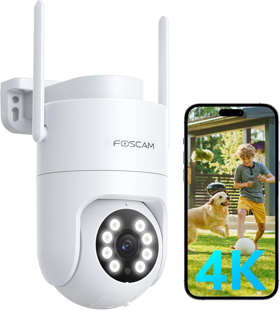 FOSCAM 4K Security Camera Outdoor, Full Space Sense WiFi Camera 360 Radar Auto-Tracking, No-Blind-Spot View, Human/Car/Motion/Sound Detection, Color Night Vision, IP66 Compatible with Alexa