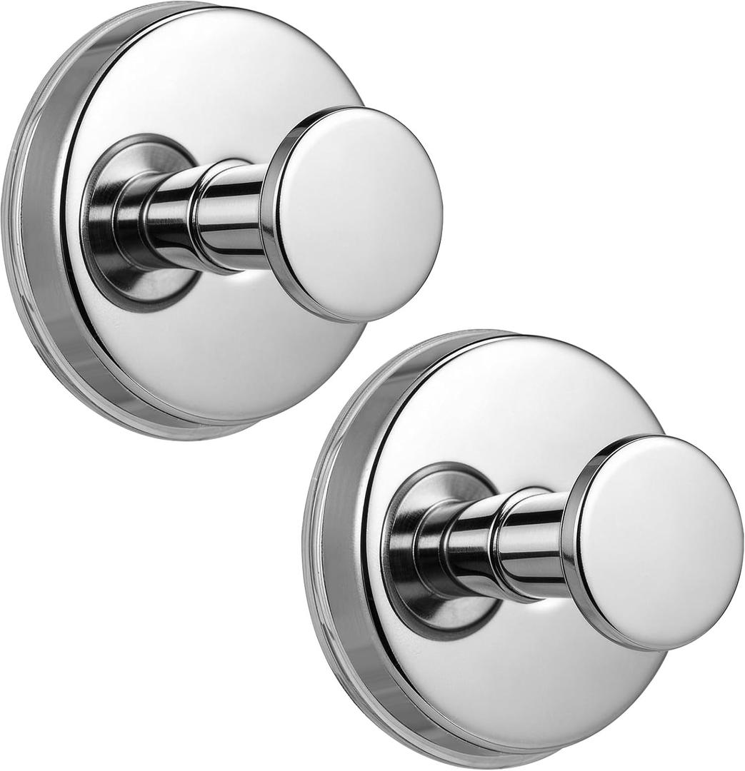 Large Suction Cup Hooks, Heavy Duty 15lb Holds Towel & Robe, No-Drill Shower Bathroom Hooks for Tile Wall Glass Mirror, Mounts on Smooth Non-Porous Surfaces (2 Pack, Chrome Polished)