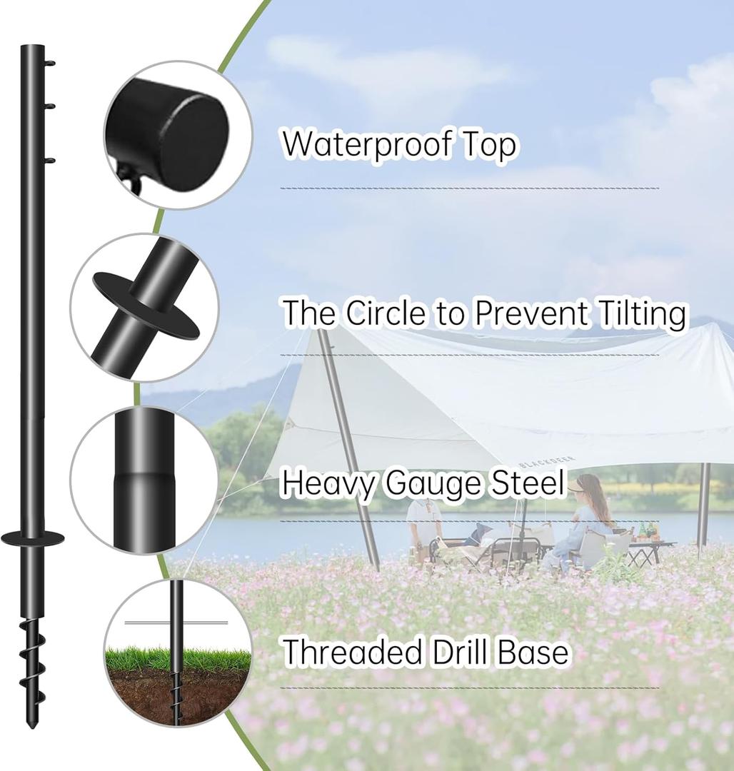 10Ft Shade Sail Poles Outdoor Sun Shade Cloth Pole Kit Heavy Duty Metal Post for Sun Shade Sail String Light Garden Yard Backyard Ground Grassland