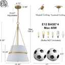 15.35" Gold Drum Chandelier, White Linen Pendant Light for Kitchen Island