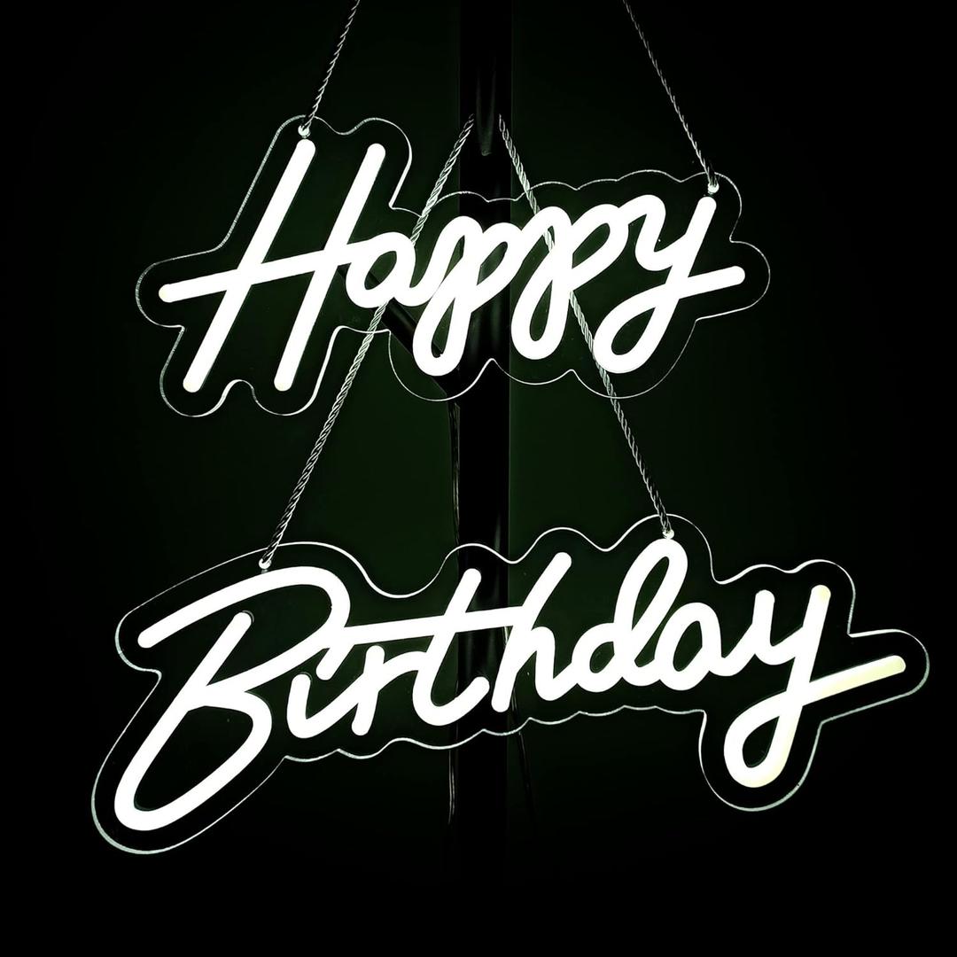 28x6 inch Happy Birthday Neon Sign Art Wall Lights for Beer Bar Club Bedroom Hotel Pub Cafe Wedding Birthday Party Gifts_White