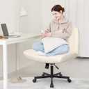 Orange Factory Criss Cross Chair Wheels Wide Cross Legged Office Desk Vanity Chair Comfy Fabric Armless Adjustable Swivel for Home Computer Task (Beige Wheel, Fabric)