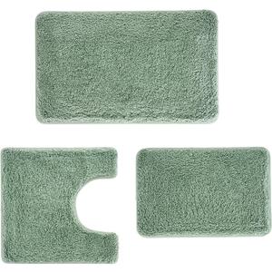 3 Pieces Luxury Bathroom Rug Set with U-Shaped Toilet Rug, Non-Slip Rubber Bottom, Thick Microfiber Fluffy Plush, Water absorption, Quick Dry, Ultra Soft, Bath Mats for Bathroom, Tub(Leaf Green)