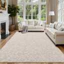 6x9 Area Rug for Living Room, Beige Throw Carpet for Bedroom | Soft Fluffy Washable Modern Floral Indoor Floor Mat, Non Slip Shaggy Boho Nursery Rug for Dining Room, Office and Dorm