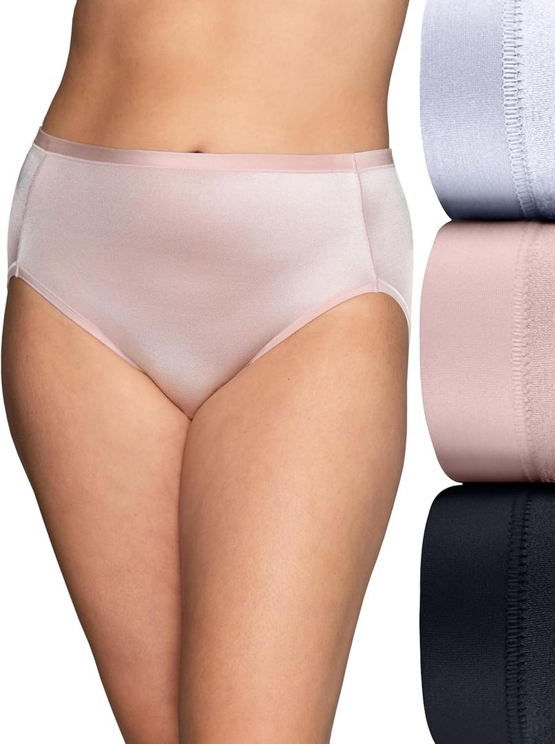Vanity Fair Women's Body Caress Flexible Fit Panties, Hi Cut-3 Pack-White/ Quartz/ Black, 9