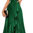 BeryLove Women Sequin Formal Party Dress Flutter Short Sleeve Wedding Cocktail Long Evening Dress (3X-Large, Darkgreen)