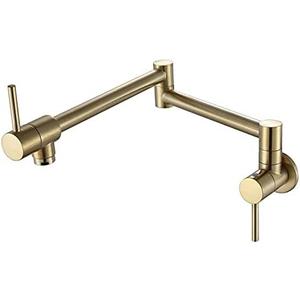Rose Gold Brass Wall Mounted Pot Filler Faucet with Foldable 360 Swivel Spout, Single Hole Cold Water Kitchen Tap(Brushed Gold)